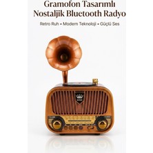 Mey İthalat Gramofon Tasarımlı Nostaljik Bluetooth Radyo Hoparlör Müzik Çalar