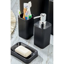 UltraMint Modern 3 Parça Kare Banyo Seti, Sıvı ve Katı Sabunluk, Diş Fırçası Organizer