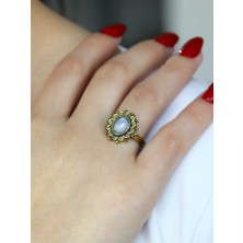 Esha Doğal Taş Aytaşı Doğal Taşlı Antik Ayarlanabilir Kadın Yüzük EUY91AY