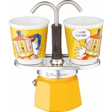 Braventa Collection - Set Mini Express: Ocak Üstü Espresso Pişirici + 2 Cups - Lichtenstein Serisi