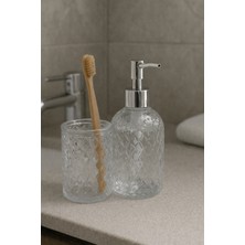 UltraMint Şık 2'li Cam Sıvı Sabun ve Diş Fırçalık Banyo Seti