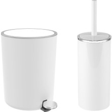 UltraMint Banyo Seti 2'li, Pedallı Çöp Kovası ve Tuvalet Fırçası Beyaz
