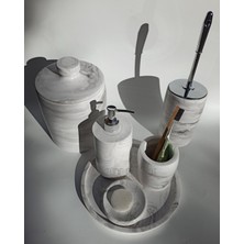 UltraMint Mermer Görünümlü Banyo Seti, Çöp Kovası, Wc Fırçası, Sabunluk ve Fırçalık