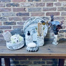 UltraMint Mermer Desenli 6'lı Beton Banyo Seti, Tuvalet ve Aksesuar Takımı