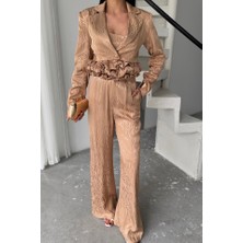 Başak Collection Jakarlı Bluzu Tasarım Detaylı Ceket Pantolon ve Bluz 3 Lü Takım