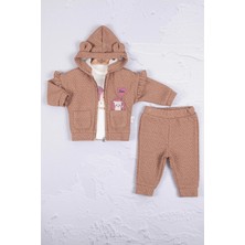 Veralya Kirpi Nakışlı % 100 Pamuk 3'lü Kız Bebek Takım