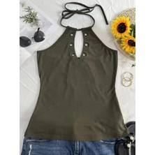 Başak Collection Kadın Askılı Kuş Gözü ve Dekolte Detay Boyundan Bağlamalı Viskon Bluz