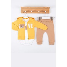 Veralya Love Bear Nakışlı % 100 Pamuk Hırkalı 3'lü Erkek Takım