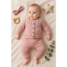 Veralya Çiçek Nakışlı Düşmeli Bandanalı Kız Bebek Takımı