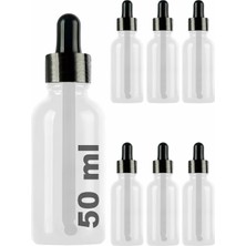 Braventa Collection 50 ml Metal Kapaklı Damlalık Dropper Şişesi Serum 50 cc Cam Şişe 6 Adet (Siyah Kapak, Şeffaf)