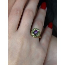 Esha Doğal Taş Ametist Doğal Taşlı Antik Ayarlanabilir Kadın Yüzük EUY91AMT