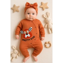 Veralya Pretty Dog Nakışlı Bandanalı % 100 Pamuk Kız Bebek Tulumu