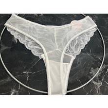 Biricik İç Giyim 3xl Beden Kadın Beyaz Dantelli Tanga 1 Adet