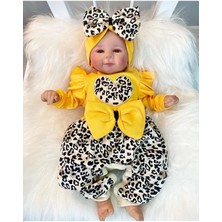 Veralya Fiyonklu Leopar Desenli % 100 Pamuk Kız Bebek Takım