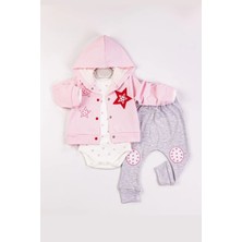 Veralya Yıldız Nakışlı Kapişonlu Kız Bebek Takımı