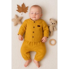 Veralya Oval Kesim 5 Düğmeli Müslin Kumaş 2'li Erkek Bebek Takımı