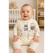 Veralya Kedi Desenli 3'lü Hırkalı Kız Bebek Takım