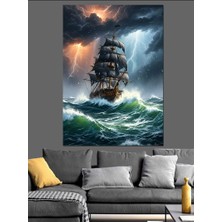 Artmeg Fırtınalı Deniz Korsan Gemisi Dekoratif Kanvas - Mdf Ahşap Tablo
