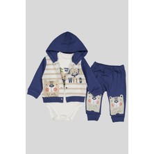 Veralya Kamp Desenli Kapüşonlu % 100 Pamuk Erkek Bebek Takımı