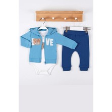 Veralya Love Bear Nakışlı % 100 Pamuk Hırkalı 3'lü Erkek Takım