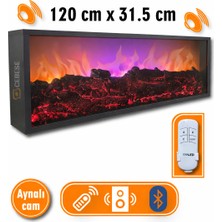 Dekoratif Elektrikli Yapay Şömine - 120 x 31.5 x 16  cm  - Farklı Renk Modları,kumandalı, Bluetooth Ses