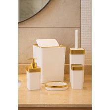 UltraMint Akrilik 5 Parça Kare Banyo Seti Parlak Beyaz ve Gold Şık Tasarım