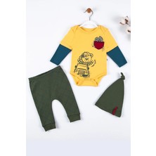 Veralya Cep Nakışlı Bear Desenli 3'lü % 100 Pamuklu Erkek Takım