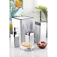 UltraMint 5 Parça Akrilik Gümüş Çizgi Banyo Takımı Beyaz, Modern ve Şık Tasarım