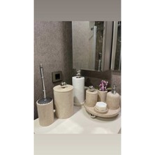 UltraMint Doğal Bej Mermer Banyo Seti, Aksesuar Detaylı, 8 Parça