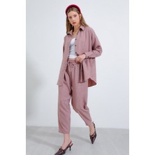 Başak Collection Gül Kurusu Oversize Keten Alt Üst Takım 6622