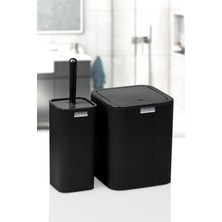 UltraMint Şık Siyah Çizgili Kare Wc Kova ve Fırça Seti, Pratik ve Elegant Tasarım