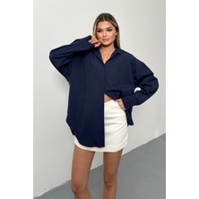 Jee Lee Kadın Uzun Kollu Salaş Basic Gömlek Lacivert - 26Y 2009