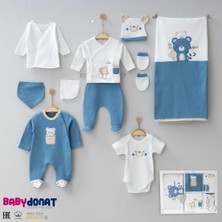 Veralya Bebek Waffle Ayıcık Desenli 10'lu Kutulu Hastane Çıkışı Seti Kutulu