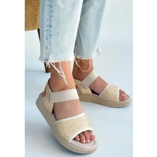 Armüz Jake Bej Hasır Cilt Sandalet