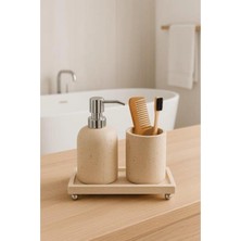 UltraMint Mermer Traverten 3 Parça Gümüş Ayak Banyo ve Mutfak Seti