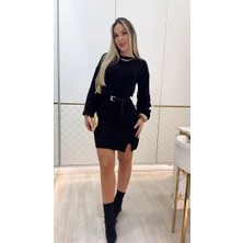 Başak Collection Kadın Uzun Kollu Yuvarlak Yakalı Kısa Triko Elbise