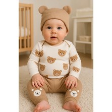 Veralya Kulaklı Ayıcık % 100 Pamuk 3'lü Erkek Bebek Takım