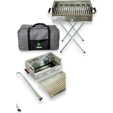 Braventa Collection Paslanmaz Çelikten Katlanır Ayaklı ve 3 Kademeli Mangal Çantalı