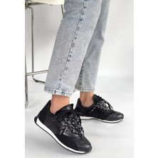 Armüz Ranu Siyah Cilt Paraşüt Detaylı Bağcıklı Spor Ayakkabı