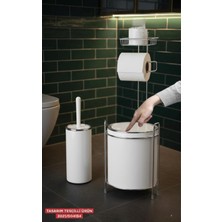 UltraMint Yuvarlak Krom Çöp Kovası ve Wc Fırçalık Seti, Şık ve Kullanışlı Tasarım