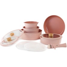 Braventa Collection Midas Pembe 11 Parça Ayrılabilen Saplı Iç Içe Geçebilen Tencere Tava Seti