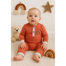 Veralya Waffle Gökkuşağı Nakışlı Erkek Bebek Tulumu