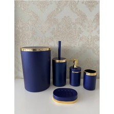 UltraMint Lacivert Gold Mat Banyo Seti, Wc Fırçalık, Sabunluk, Çöp Kovası, Diş Fırçalık