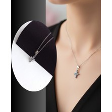 Keskin Gümüş Gümüş Haç Küçük Boy Çarpı Tasarım Zirkon Taşlı Kadın Kolye Doğum Günü Hediye