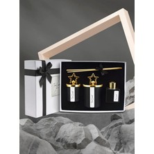 Braventa Collection Tiem Concept Özel Tasarım Kutulu Çikolata Kokulu Gold Tepelikli 3lü Bardak Mum ve Oda Koku Seti