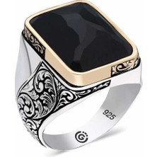 Fumeyabi ​gümüş Siyah Taşlı Dikdörtgen Erkek Yüzük