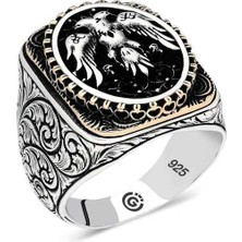 Fumeyabi Gümüş Çift Başlı Kartal Oval Erkek Yüzük