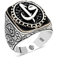 Fumeyabi Gümüş Elif Vav Oval Erkek Yüzük