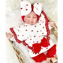 Veralya Fiyonklu Kalp Desenli % 100 Pamuk 3'lü Kız Takım