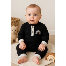 Veralya Waffle Gökkuşağı Nakışlı Erkek Bebek Tulumu